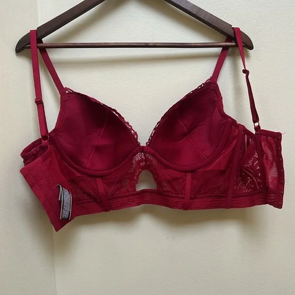 Victoria's Secret Red Plunge Lace Cutout Demi Very Sexy Red Longline Bra 34D - Picture 5 of 5